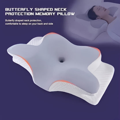 Cervical Neck Pillow for Sleeping - Butterfly Contour Memory Foam Ergonomic Support for Back & Side Sleepers, Slow Rebound Pressure Relief, Cervical Spine Alignment, Machine-Washable Cover, Multi-Color