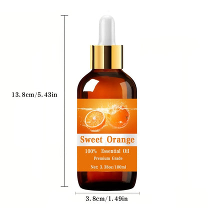 Sweet Orange Essential Oil 100ml — Pure Citrus Aromatherapy Oil for Diffuser, Massage, Hair Care & Skin Moisturizing, Uplifting Scent Gift for Women and Men