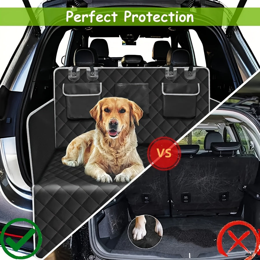 Dog Cargo Liner for SUV Sedan & Van – Waterproof Trunk Mat with Bumper Flap Protector, Non-Slip 600D Oxford, Universal Fit, Scratch & Hair Resistant, Includes Collapsible Dog Bowl
