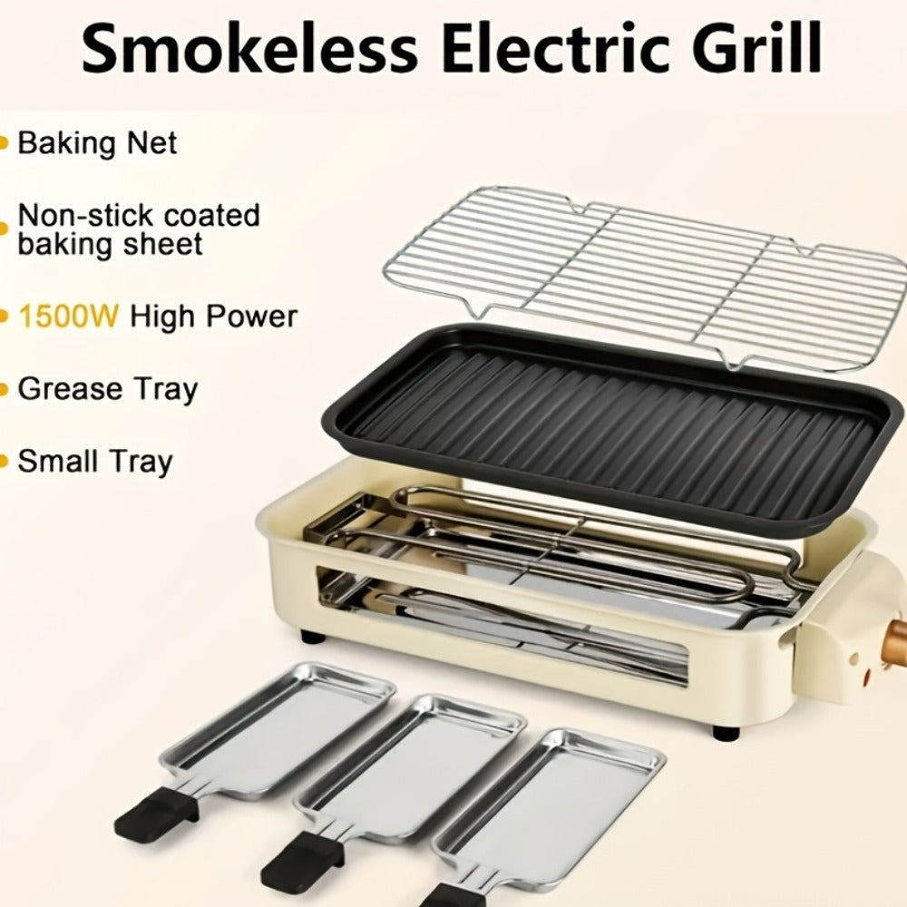 Electric Grill 2-in-1 Indoor BBQ & Frying Pan – 1500W Temperature Control, Non-Stick Detachable Cooking Board, Portable Electric Grill for Meat, Dishwasher Safe, Christmas Gift Idea with Gift Bag