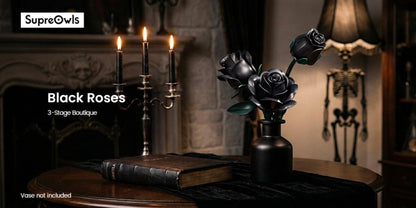 Black Rose Building Blocks Set 152 Pieces – 3 Gothic Artificial Flower Bouquet Brick Model Kit for Adults Teens, Unique Display Decor Gift for Valentine Birthday Anniversary Halloween Christmas