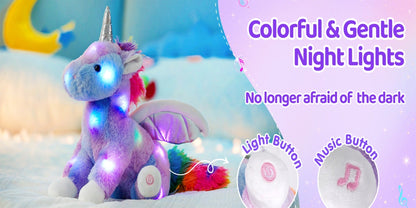 Light Up Unicorn Plush Toy with Glowing Rainbow LED & Music – Glow in the Dark Stuffed Animal for Kids, Girls, Birthday, Christmas & Holiday Gift