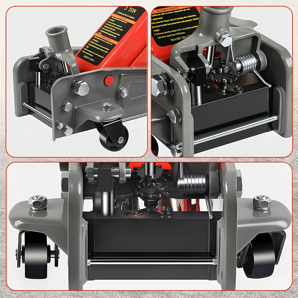 3 Ton Floor Jack, Equipped with Wheels, Can Be Safely Lifted And Quickly Lifted, with A Lifting Height Of 460mm And A Range Of 5.31 In-18.11in, Suitable for Various Cars