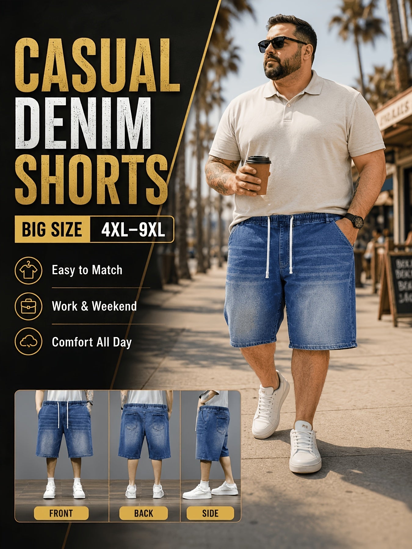 Men's Denim Shorts - Elastic Waist
