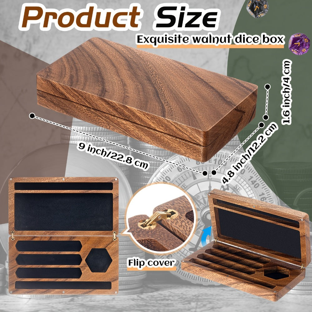 Walnut Dice Box & Rolling Tray 4.8x9 Inch Handmade – Magnetic Flip Lid, Dice Storage, Phone & Tablet Stand for Tabletop RPG Board Games, DnD Accessories & Gamer Gift