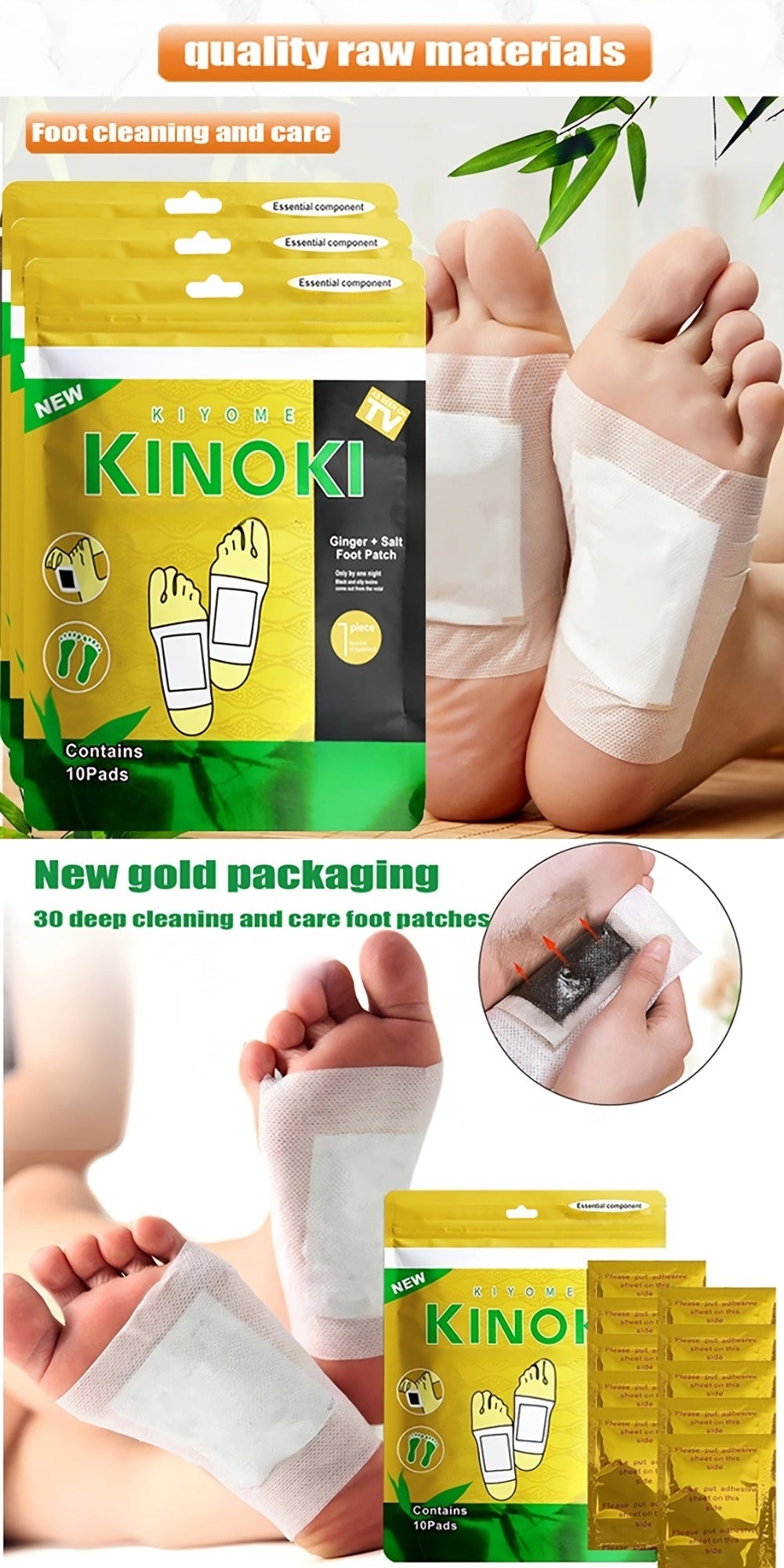 Foot Detox Pads 30 Pack Bamboo Vinegar Ginger Powder Natural Plant Ingredient Deep Cleansing Moisturizing Patches – Overnight Foot Massage Relaxation for Home Office Travel, Self-Care Wellness Gift