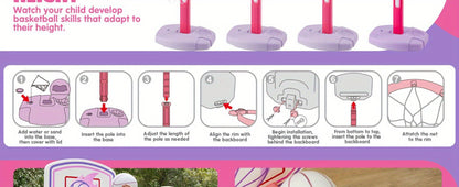 Toddler Basketball Hoop Adjustable Height 2.5-3.5ft Kids Basketball Goal with 4 Balls Air Pump Indoor Outdoor Sports Toy for Boys Girls Ages 1-6 Birthday Christmas Easter Gift Pink Purple