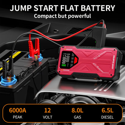 Jump Starter with Air Compressor 5000A/7000A Peak – 150PSI Digital Tire Inflator, Portable Battery Pack for 10L Gas & Diesel, Quick Charge USB & LED Emergency Light