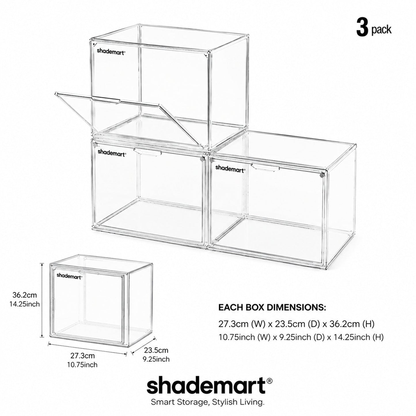 Clear Display Case Set of 3 – Dustproof Transparent Storage Box Organizer for Collectibles, Car Models, Action Figures & Show Display | Collector Display Cases for Adults & Kids