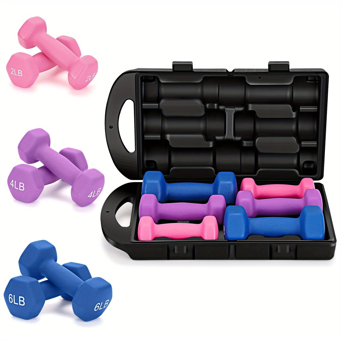 Neoprene Dumbbell Hand Weights Set with Gift Box - Hexagonal Anti-Roll Design, Cast Iron Core, Color Coded Free Weights for Home Gym Strength Training, Aerobics, Yoga, Cardio & Fitness Workouts for Men & Women