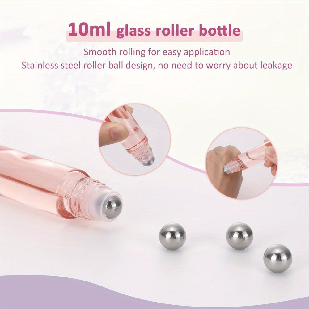 Essential Oil Roller Bottles 14 Pack 10ml – Refillable Glass Roll-On Perfume Containers with Stainless Steel Roller Balls, Opener & Funnel, Leak-Proof Travel Bottles for DIY Oils, Aromatherapy & Fragrance