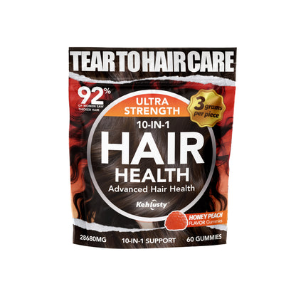 Biotin Gummies for Hair Growth & Thickness — 10-in-1 Formula with Vitamin C, Collagen, Zinc | Supports Hair, Skin & Nails | Peach Flavor | 60 Count for Women & Men