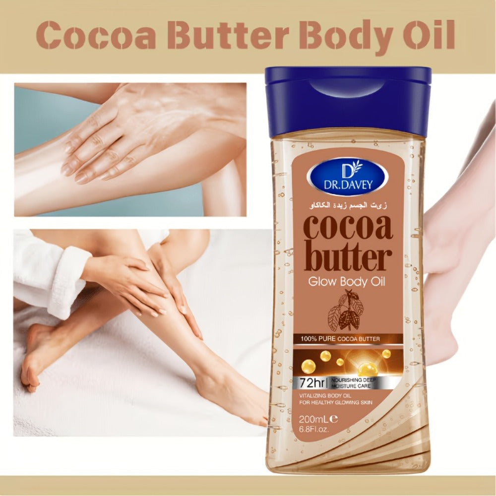 Cocoa Butter Body Oil Set 2 Pcs - Pure Cocoa Radiant Glow Gel Oil, Non-Greasy Fast Absorbing Moisturizing Body Oil for Dry Skin, Deep Hydration Body Care for Women All Seasons