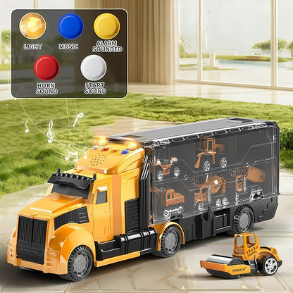 Diecast Construction Truck Toy Set 7-in-1 for Kids Ages 3-9 – Excavator, Bulldozer, Dinosaur Car, Race Cars, Boys & Girls Birthday Easter Gift