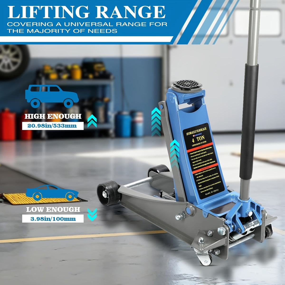 3T Jack Stands(2 PCS) Sold Separately And 2/3/4 Ton Hydraulic Floor Jack, 80- 500mm Lifting Range, Thickened, Anti-Slip Stable Base, Quick Lift for Car SUV Sedan, Safe Lifting Tool for Vehicle Repair And Emergency Use, for Car Jack