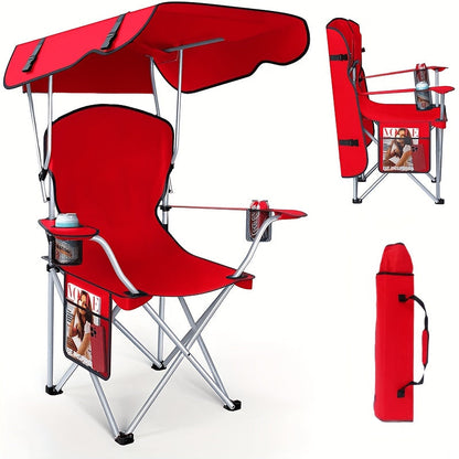 Portable Folding Camping Chair with Canopy Sun Shade 600D Oxford Fabric Outdoor Chair for Camping Beach Picnic Fishing Sports Lightweight Foldable Seat