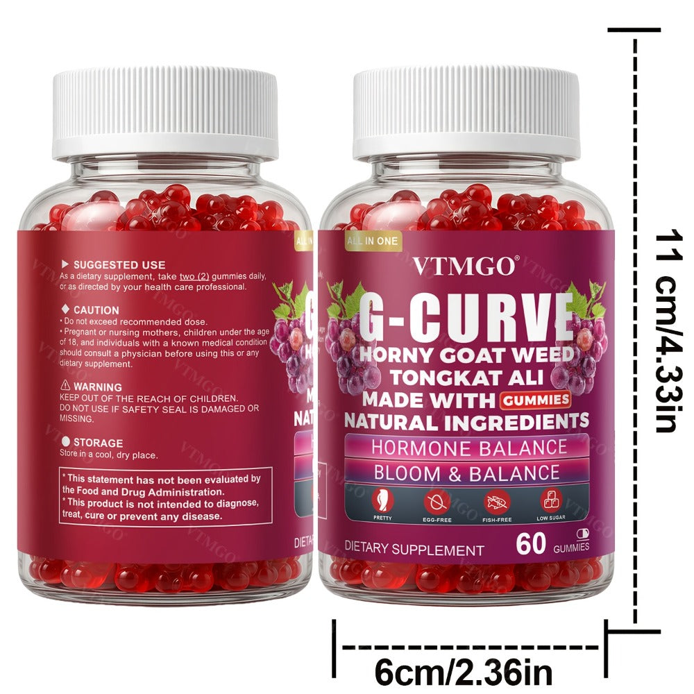 Women's Curve Enhancement Gummies with Maca Root Saw Palmetto Tribulus Terrestris L-Arginine — Natural Body Volumizing & Hormonal Balance Support | Grape Flavor | 60 Count