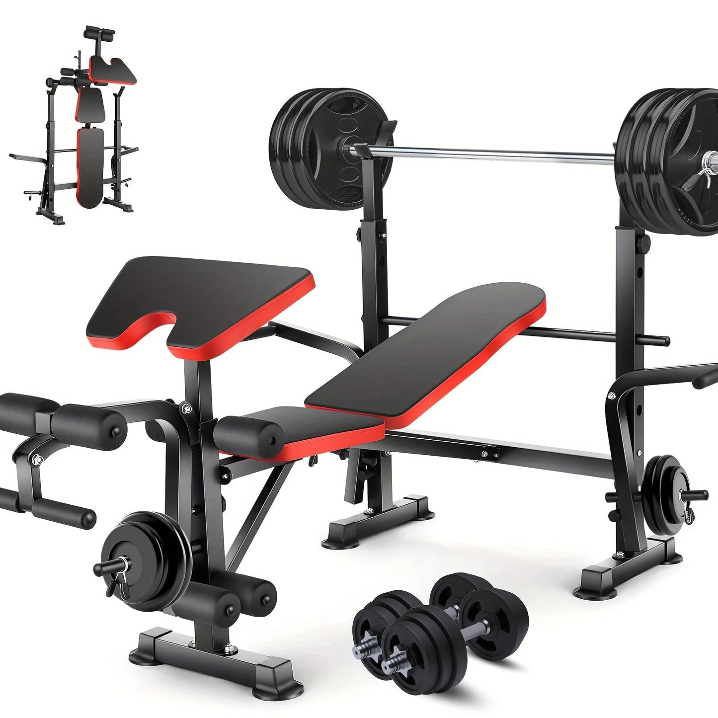 Adjustable Weight Bench Set – Foldable Home Gym Workout Bench with Squat Rack, Leg Developer & Preacher Curl Pad | 3-Second Fast Fold, Full Body Strength Training for Press, Curl & Squat Exercises