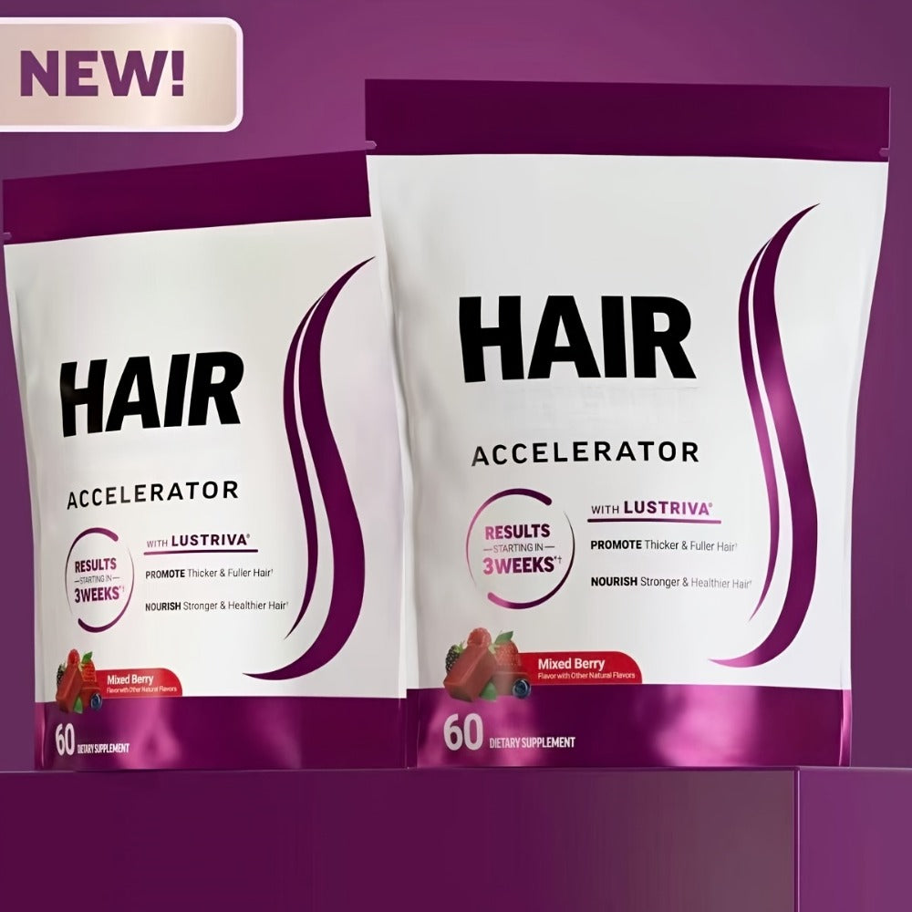 Lustriva Hair Growth Chews with Biotin & Mixed Berry – Clinically Studied Formula for Thicker, Stronger Hair | Hair Accelerator Supplement for Women & Men | 60 Chewable Gummies
