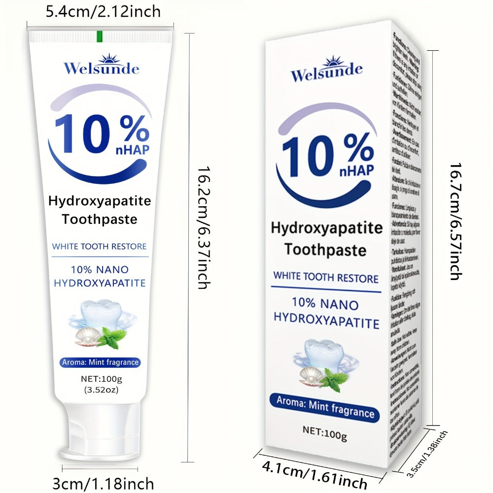 Hydroxyapatite Toothpaste 4-Pack – 10% Nano Formula with Baking Soda, Deep Cleaning & Whitening Gel, Mint Fresh Breath, Fluoride-Free Daily Oral Care for Everyone, Home & Travel Sleek Tube Design (400g)