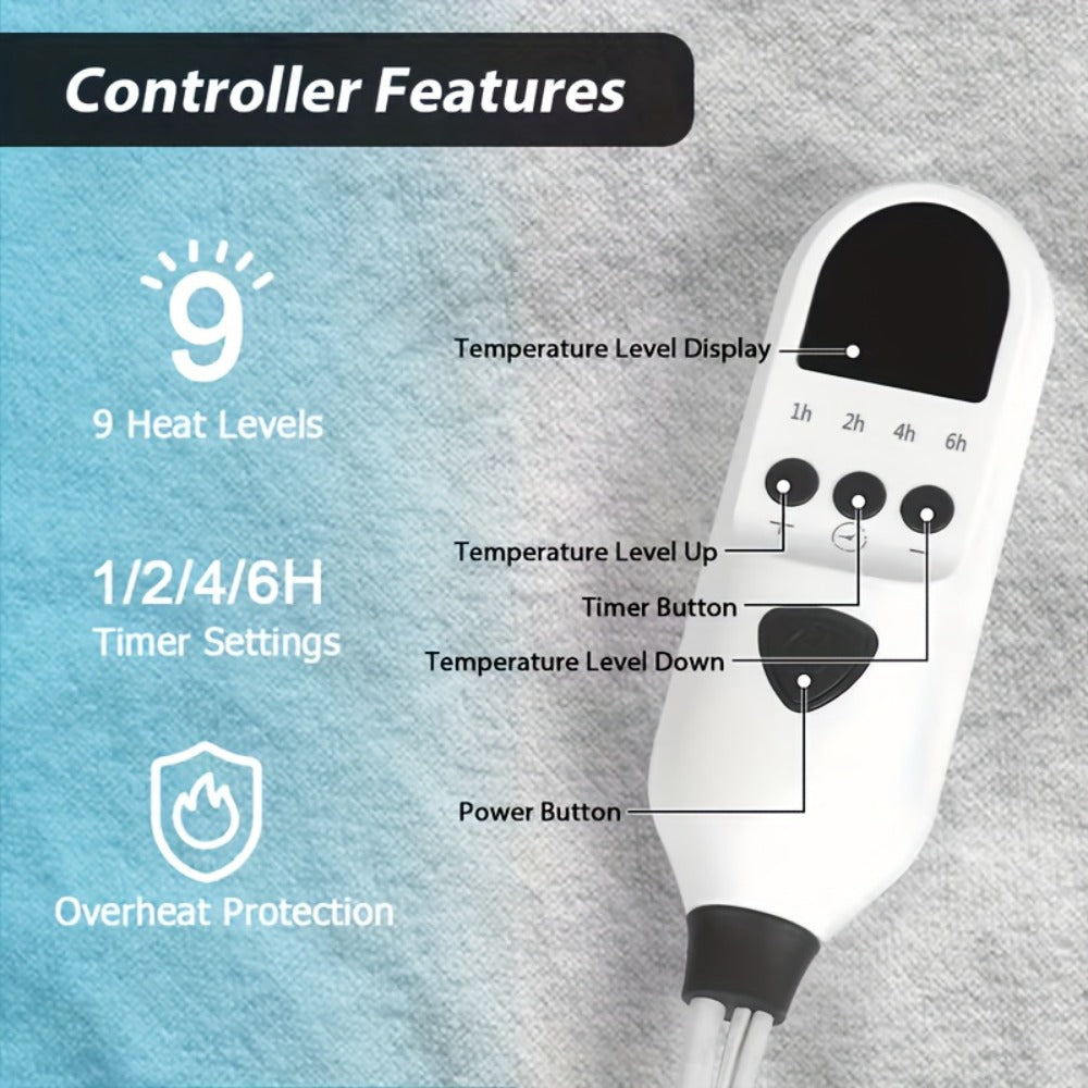 Electric Mattress Pad Heated Bed Warmer 63"x31" - 9 Heat Settings, 4 Auto Shutoff Modes, Rapid Warming, LED Controller, ETL Certified, Machine Washable, Low EMF, Winter Comfort Gift, Brown & Grey