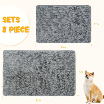 Dog Door Mat for Muddy Paws – Absorbent Non-Slip Quick-Dry Microfiber Mat | Machine Washable | Single or 2-Pack | 24×17" & 32×20"