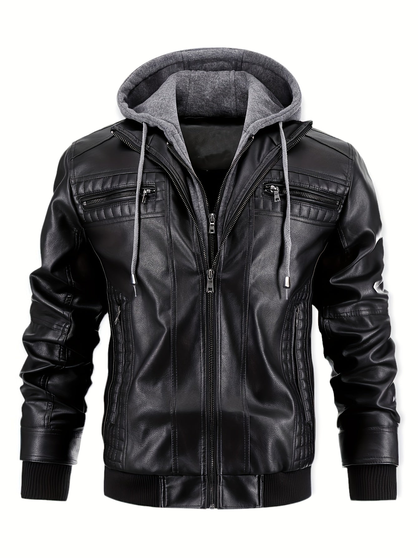 Men's Versatile Faux Leather Zip-Up Jacket