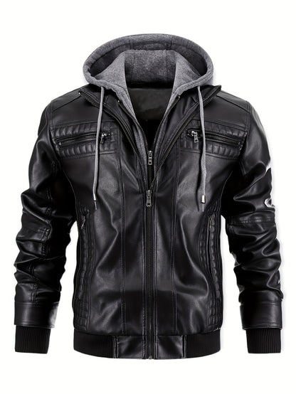 Men's Versatile Faux Leather Zip-Up Jacket