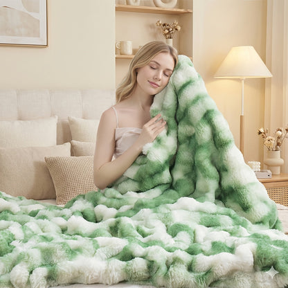3D Faux Rabbit Fur Fleece Blanket - Double-Sided All-Season Throw