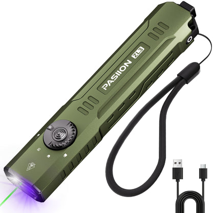 UV Green Beam Flashlight EDC Flat Pro – 1500 Lumens Rechargeable Triple Light Combo (Green Beam + UV + White LED), Portable Pocket Torch for Outdoor, Hunting & Emergency (Black/Orange/Green)