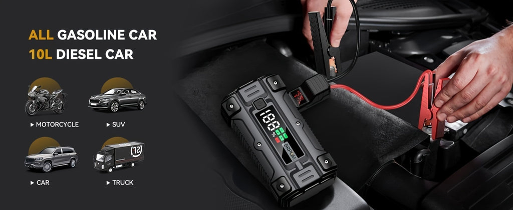 Car Jump Starter, 6000A Peak 26800mAh (Up to All Gas or 2.64gal Diesel Engine, 50 Times) 12V Auto Booster Battery Charger Jump Box with Quick Charger Smart Jump Cables with LED Screen