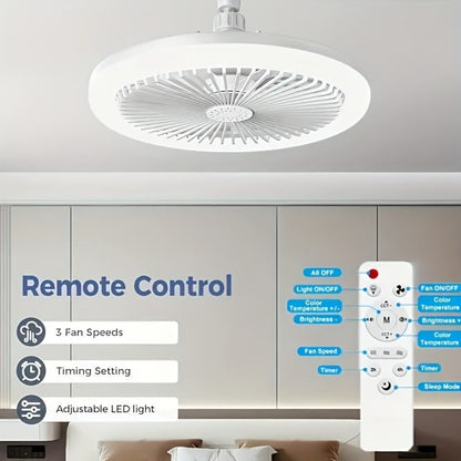 Ceiling Fan Light with Remote Control, Dimmable LED 3000-6500K, 3-Speed Fan, E26 Base, 360° Adjustable Universal Joint, Timed Night Light, Room Decor White & Gray