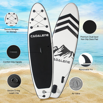 Double-Layer PVC SUP Board 10ft x 33'' Drop-Stitch Inflatable Paddle Board 12-15PSI EVA Deck 3 Fins Full Accessories Kit for Yoga Fishing Surfing Adults