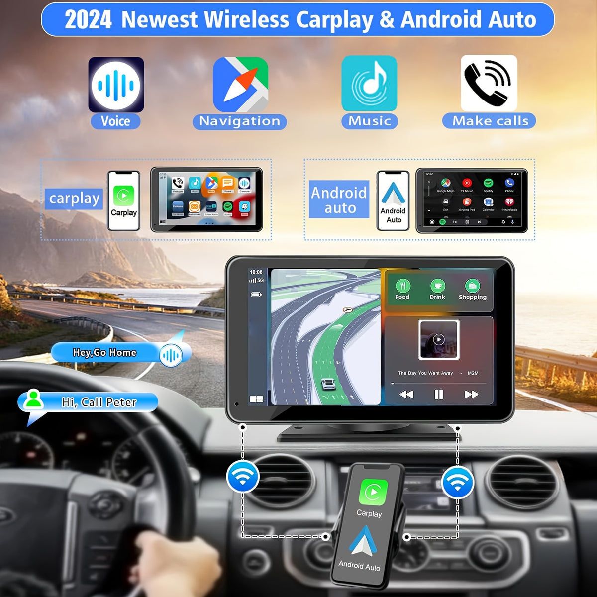 7-Inch Wireless Car Display with Car Audio, HD Touchscreen, 1080P Reversing Camera, Dashcam, GPS Navigation, Mirror Link, FM/AUX/USB/TF Interface, Compatible with All Car Models, a Must-Have for Vacations, And a New Year'S Gift for Dad And Driver