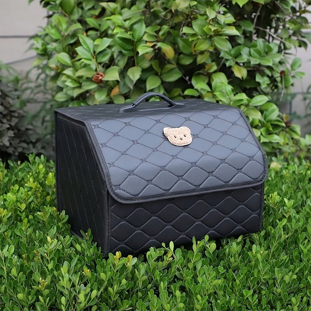 Car Trunk Storage Box Foldable Faux Leather Organizer – High-Capacity 30L/35L Vehicle Cargo Box, Multi-Pocket Space-Saving Trunk Organizer for Women, Daily Use & Road Trips