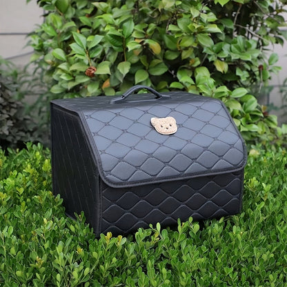 Car Trunk Storage Box Foldable Faux Leather Organizer – High-Capacity 30L/35L Vehicle Cargo Box, Multi-Pocket Space-Saving Trunk Organizer for Women, Daily Use & Road Trips