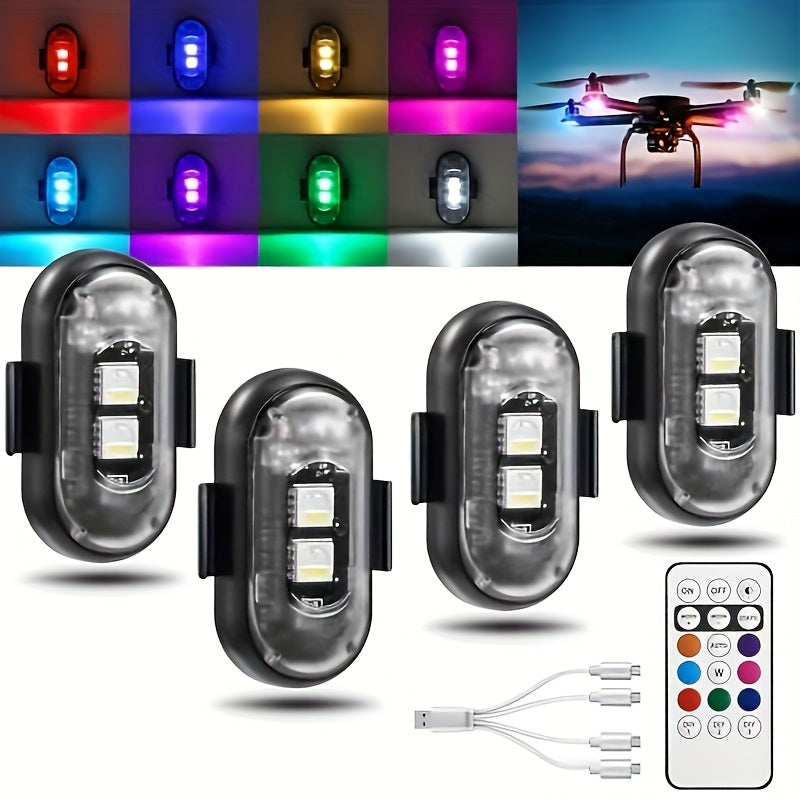 6/8 Pack Car Wireless LED Lights with Remote Control, Wireless LED Strobe Light 8 Colors USB Charging IP65 Anti-Collision Warning Light for Car Interior Truck Motorcycle Drone Aircraft Bicycle