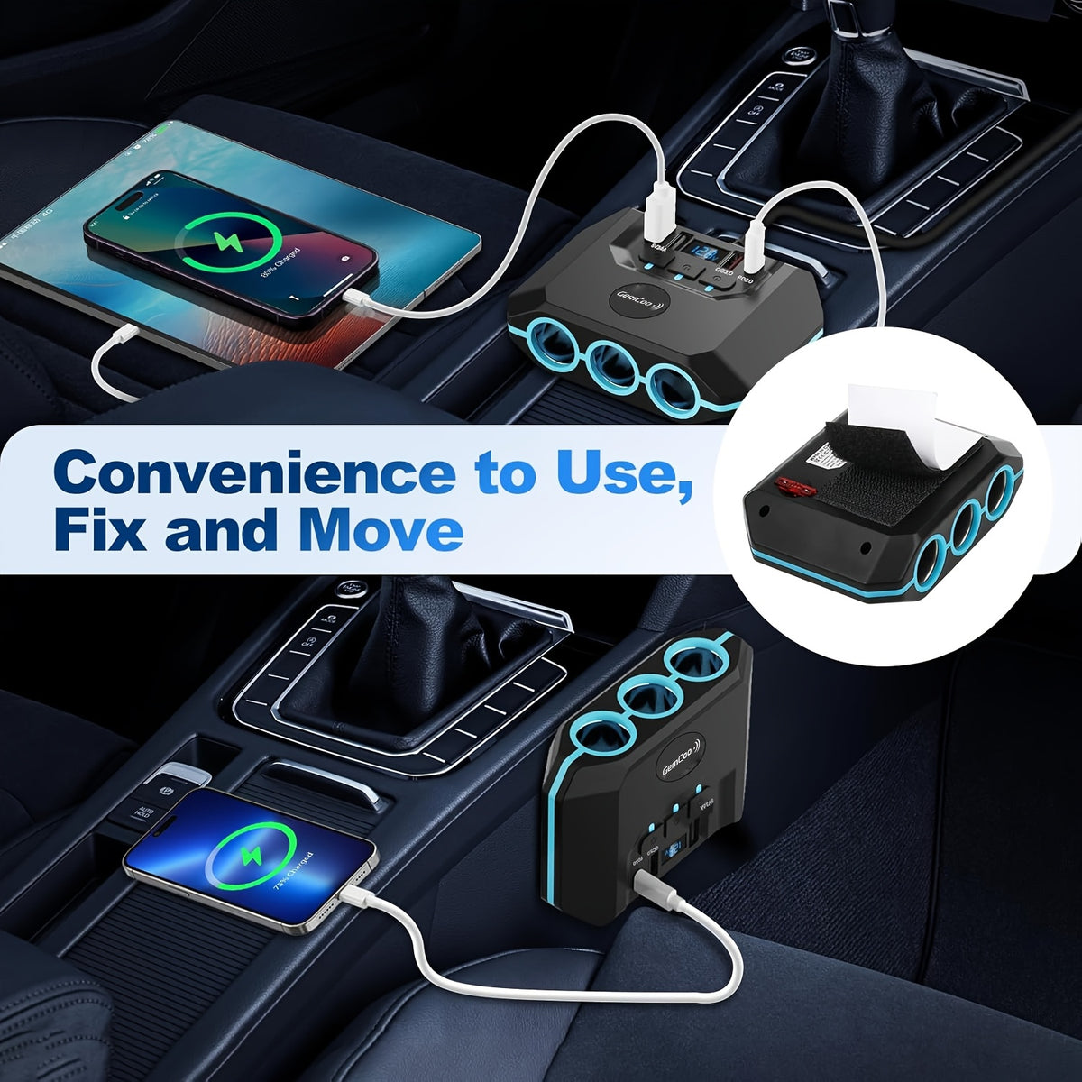 QC3.0 Car Lighter Socket Splitter Upgrade, 120W, Featuring 3 Sockets And 4 USB Ports with Dual PD 36W/QC3.0 Rapid Charging, LED Voltmeter, Individual Switches, 30-Inch Cable, Compatible with 12V-24V Vehicles