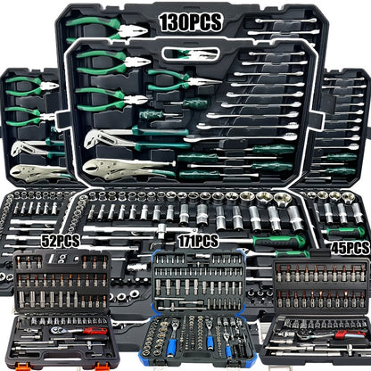 171/130/52/45pcs A Fully Functional Outdoor Emergency Vehicle Repair Tool Kit, An Integrated Solution For Vehicle, Bicycle And Motorcycle Maintenance, A Multi-functional Manual Combination Wrench Set, Without Batteries, For Male Use Only