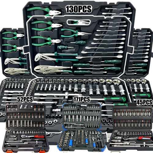171/130/52/45pcs A Fully Functional Outdoor Emergency Vehicle Repair Tool Kit, An Integrated Solution For Vehicle, Bicycle And Motorcycle Maintenance, A Multi-functional Manual Combination Wrench Set, Without Batteries, For Male Use Only