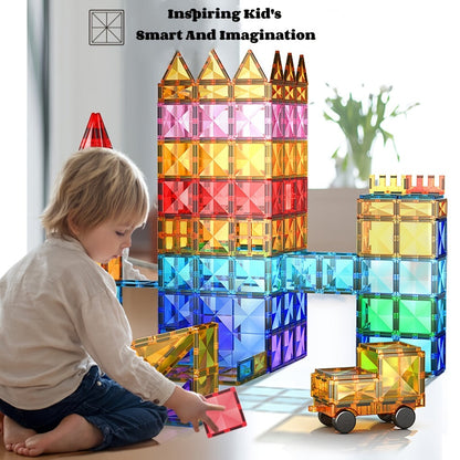 Castle Magnetic Tiles Building Set 102 or 116 Pcs – 3D STEM Sensory Blocks, Pretend Castle Playset for Preschool Boys & Girls Ages 3+, Early Learning & Creative Construction Toy Gift