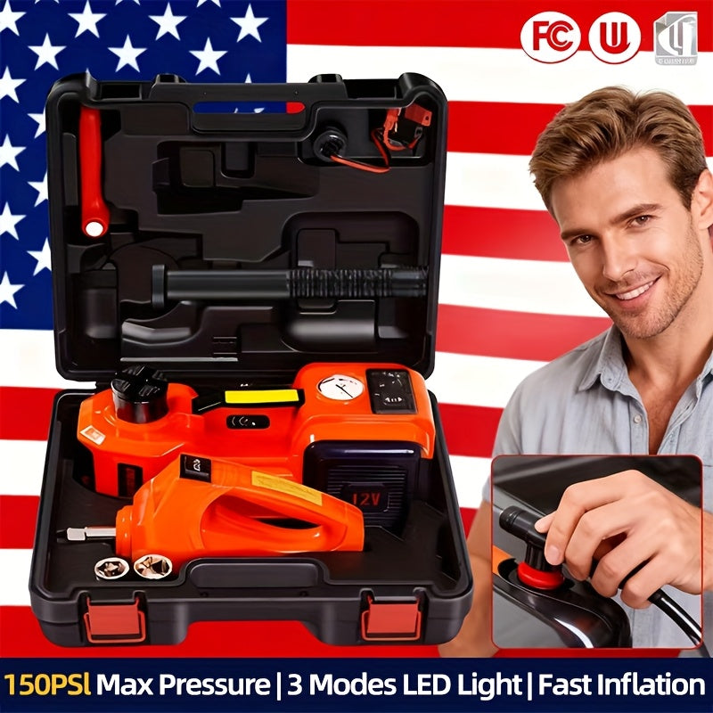 KD FANS Hydraulic Car Jack 12V Electric Jack Kit - 5 Ton/11, 000 LBS Portable Electric Vehicle Jack Kit, Off-Road Emergency Roadside Kit with Raised Wrench And Air Compressor for Tire Change And Garage Repair, Without Battery