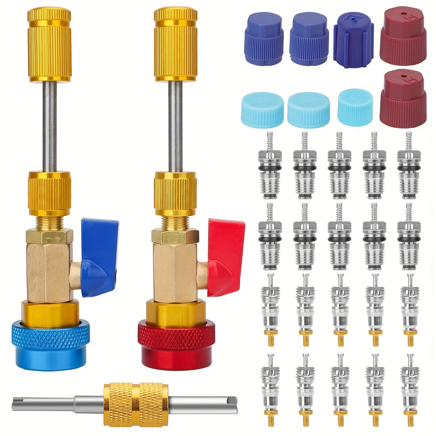 R134A Valve Core Quick Remover Installer, High Low Pressure Valve Core Remover Tools Kit, for Refrigerant Air Conditioner System
