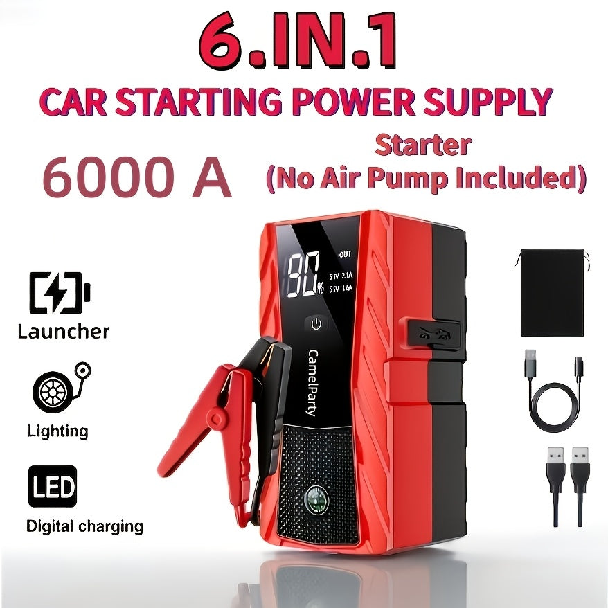 6000A/11000A Peak Jump Starter with Digital Tire Inflator Air Compressor, Multi-Function Car Jump Box Equipped with Smart Anti-Burn Battery Clips & LED Flashlight, Portable Emergency Power Bank for Car, RV, Motorcycle Vehicle Roadside Tools, Giftable