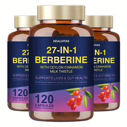 Liver Detox & Gut Health Supplement with Berberine, Ceylon Cinnamon, Milk Thistle, Green Tea & Aloe Vera – Natural Herbal Formula for Blood Sugar, Immune & Metabolic Support – 120 Capsules for Men and Women