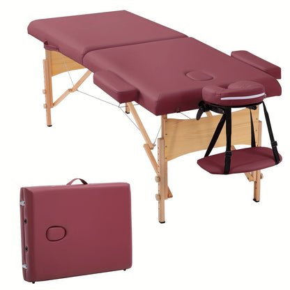2-Fold Portable Massage Table with Face Cradle & Carrying Bag — Adjustable Height PU Leather Lash Bed for Spa, Tattoo, Esthetician & Home Use, 6 Colors, 2 Sizes