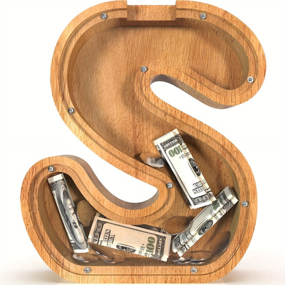 Wooden Letter Penny Bank – Alphabet Coin Bank Savings Box for Kids & Adults, Personalized Money Bank Birthday Gift, A to Z Initial Letter Bank