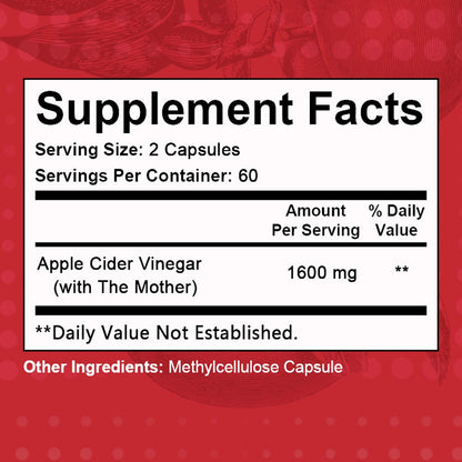 Apple Cider Vinegar Capsules 1600mg with Vitamin & Mineral Blend – Digestion, Weight Management & Energy Supplement 120 Capsules 60-Day Supply for Women & Men | 1, 2 or 3 Bottle Options