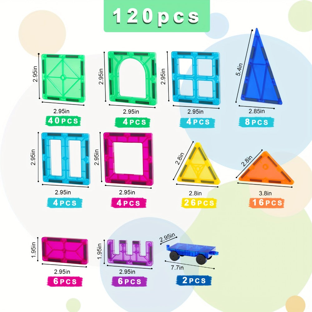 Magnetic Tiles 120pcs with 2 Toy Cars for Kids Ages 3 4 5 6 – Deluxe 3D Magnet Building Blocks Stacking Ramp Set STEM Educational Toy Creative Birthday Christmas Gift Boys Girls