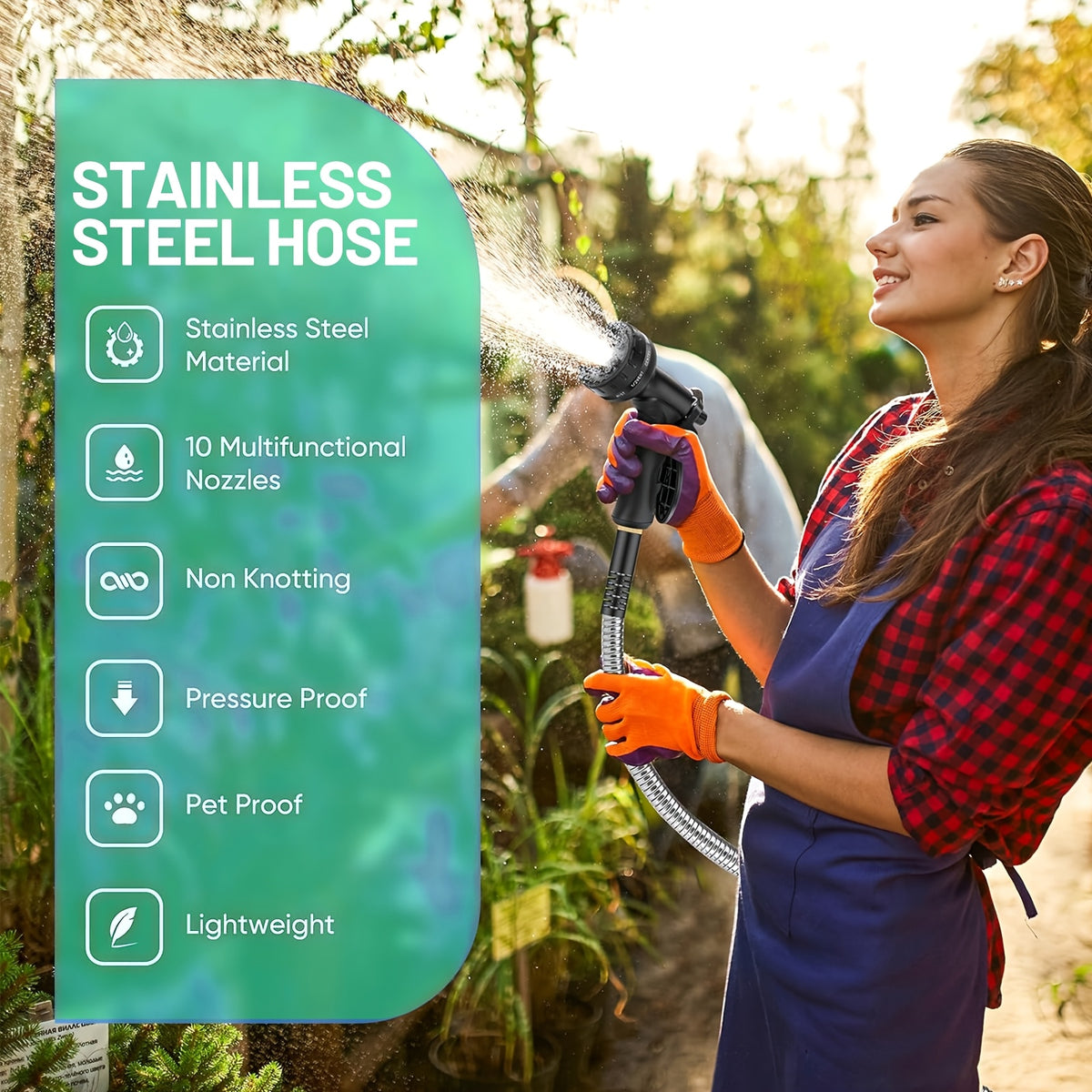25/50/75/100ft Heavy Duty Stainless Steel Water Hose - Kink-Free High Pressure Flexible Metal Garden Hose Suitable for Car Wash, Dog Proof with 2 Nozzles, Trusted by Professionals & Pet-Resistant for Outdoor/Commercial Use